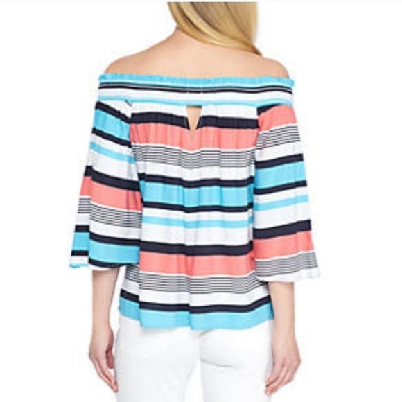 crown & ivy Curvy Off-Shoulder Striped Blouse - Blue, Pink, Black, Sz 3X New - Picture 2 of 14